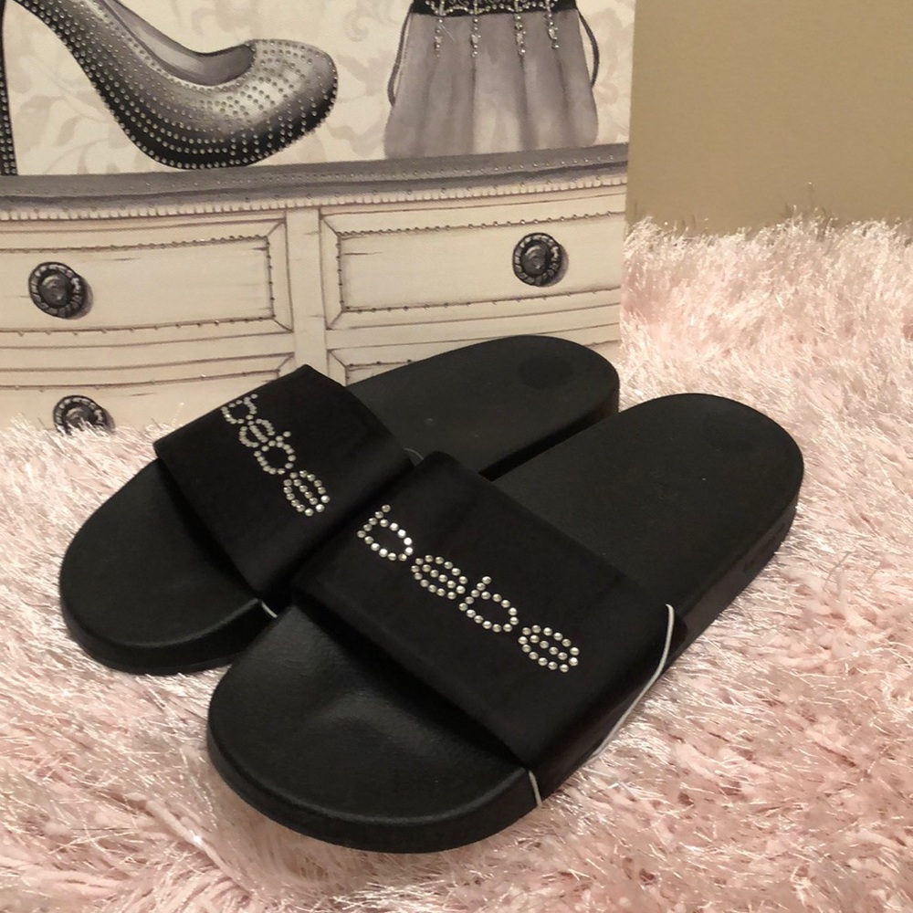 bebe Black Slides Sandals NWOT